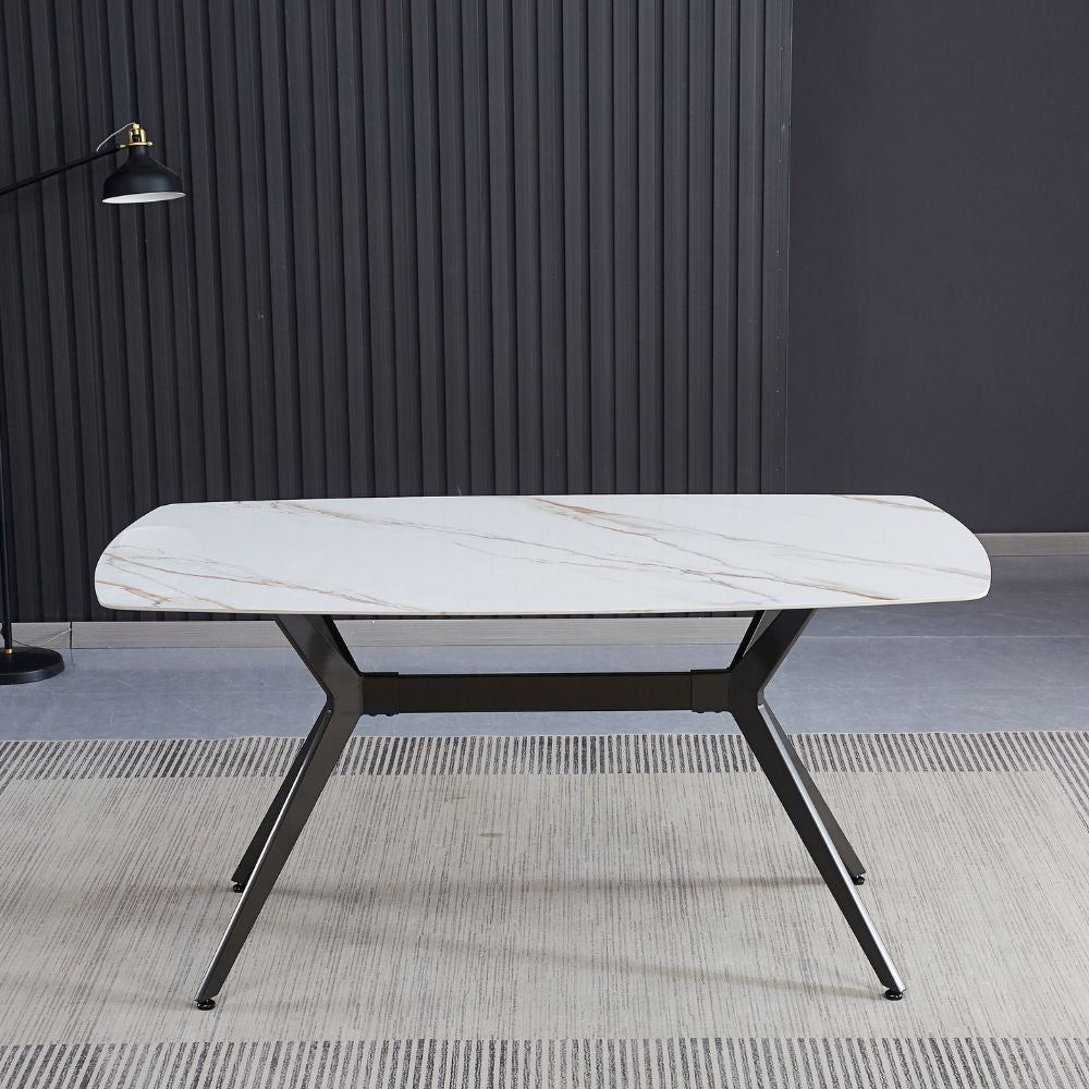 Tavolo fisso piano ceramica effetto marmo bianco lucido Callista 160x90x76H