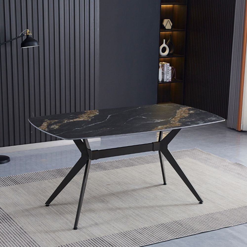 Tavolo fisso piano ceramica effetto marmo nero opaco Callista 160x90x76H