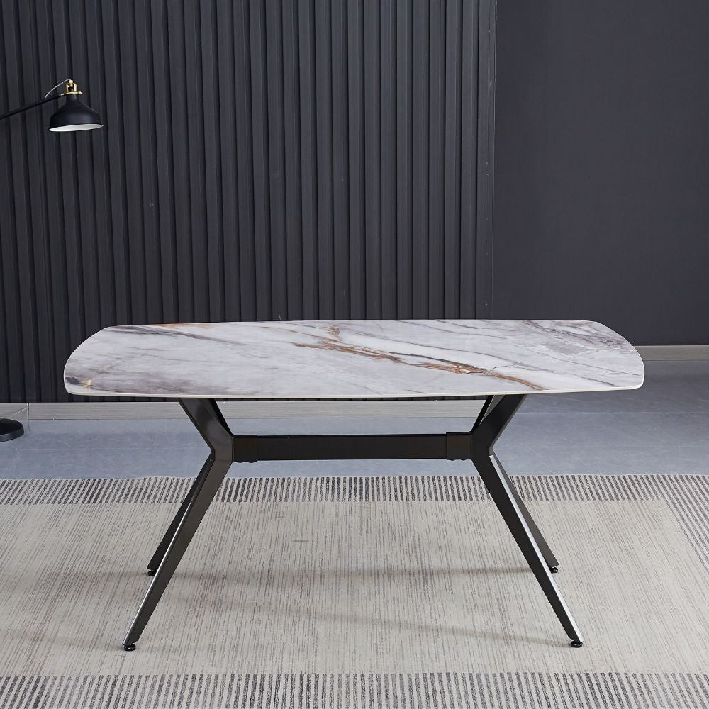 Tavolo fisso piano ceramica effetto marmo grigio chiaro lucido Callista 160x90x76H