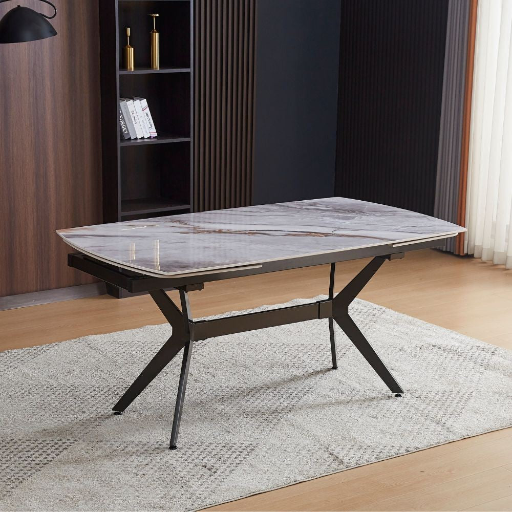 Tavolo allungabile piano ceramica effetto marmo grigio chiaro lucido Riley 160x90x76H
