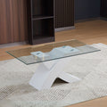 Tavolino da salotto Shiva piano in vetro e base bianca a incrocio 110x60x45H