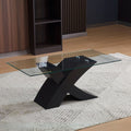 Tavolino da salotto Shiva piano in vetro e base nera a incrocio 110x60x45H
