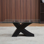 Tavolino da salotto Shiva piano in vetro e base nera a incrocio 110x60x45H