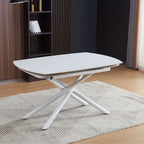 Tavolo allungabile piano ceramica effetto marmo bianco opaco Astrid 140x90x76H
