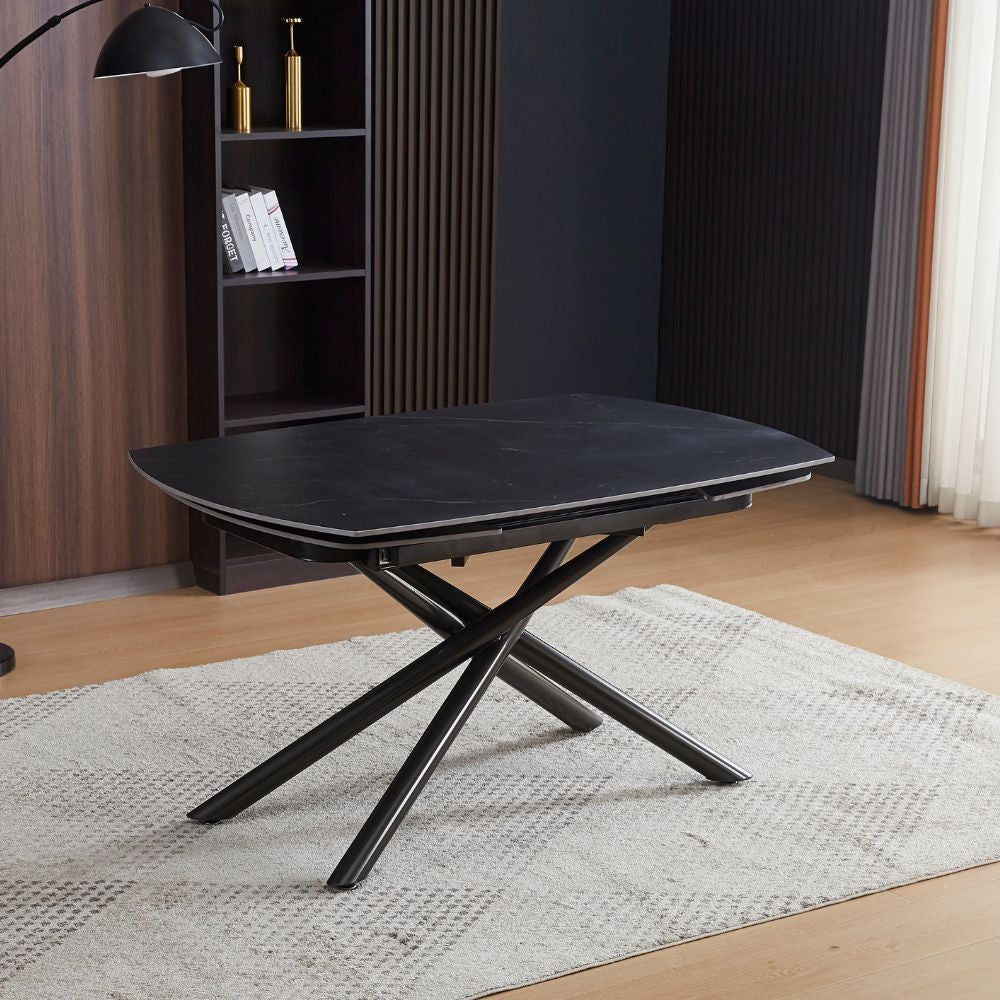 Tavolo allungabile piano ceramica effetto marmo nero opaco Astrid 140x90x76H