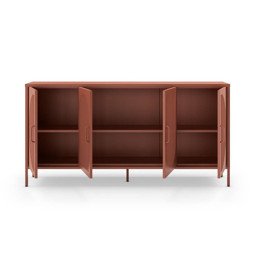 Credenza in metallo con 4 ante reticolate colore terracotta 160x40x90H Tayra