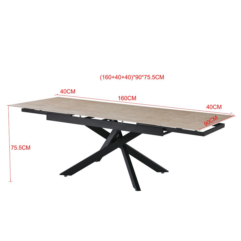 Tavolo allungabile piano in ceramica larice beige e gambe in metallo nero 160x90x75.5H cm