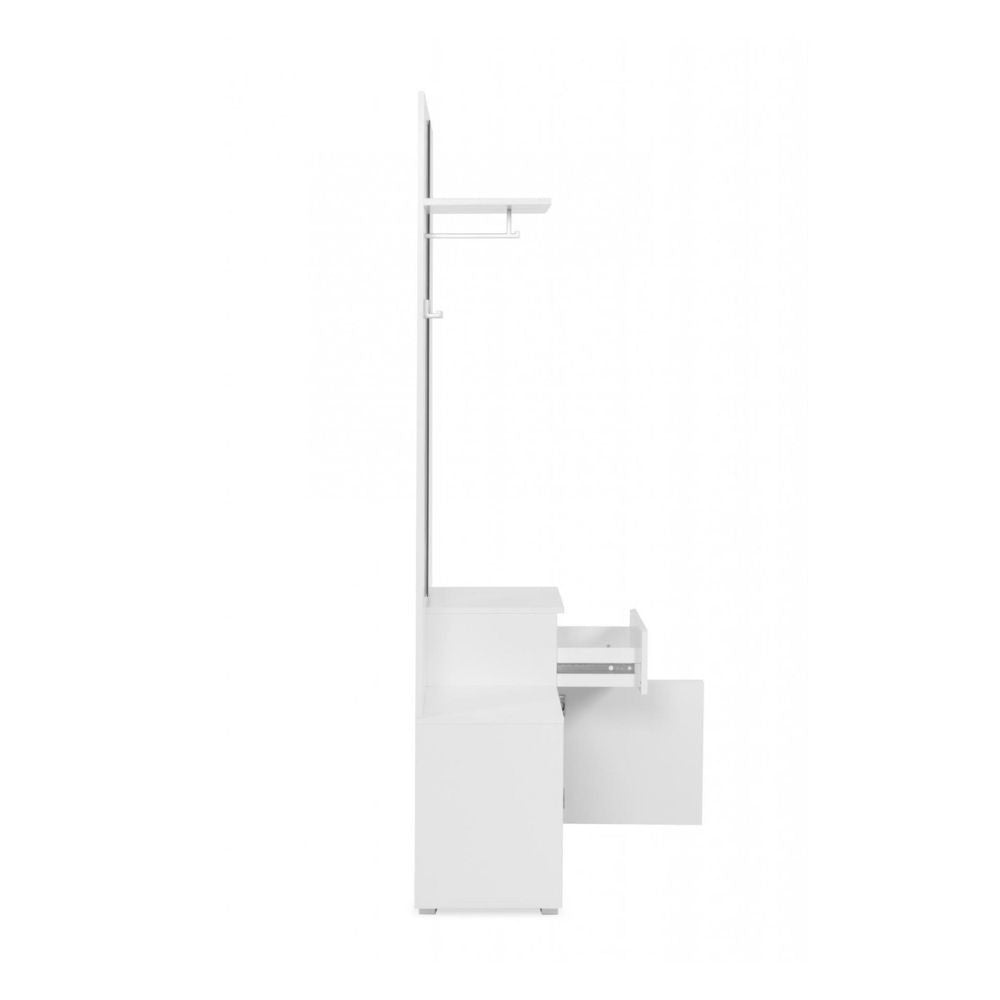 Meuble d'entrée 85x195h cm avec miroir et porte-manteaux couleur blanc - Image
