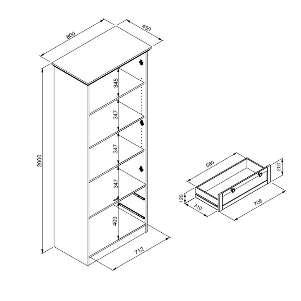 Vetrina 2 ante e 2 cassetti rovere anticato Timber52A 80x45x200H Il fascino del legno naturale nella tua casa