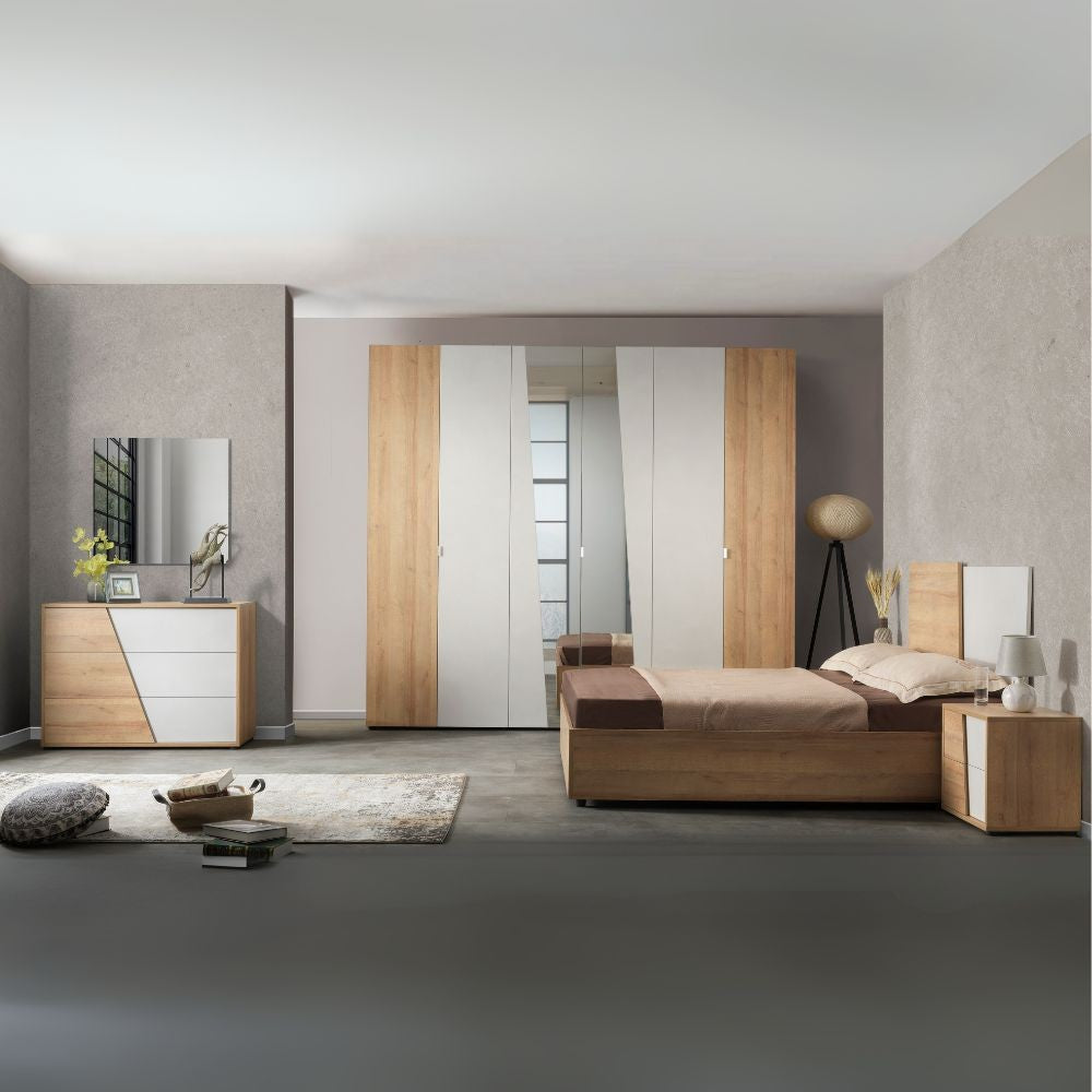 Camera da letto Fadri rovere miele e calce grigio chiaro