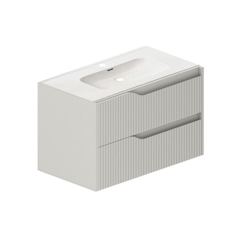 Hängender Badschrank matt Kaschmirfarben mit geriffelter Schubladenfront 80x45x50H cm - Gaper