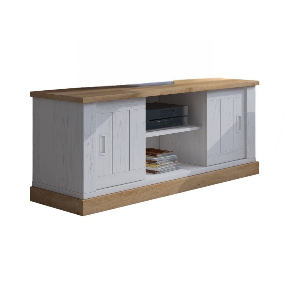 Mobile porta TV colore pino bianco e rovere vano a giorno e 2 ante scorrevoli AnthonyIII 145x46x60H