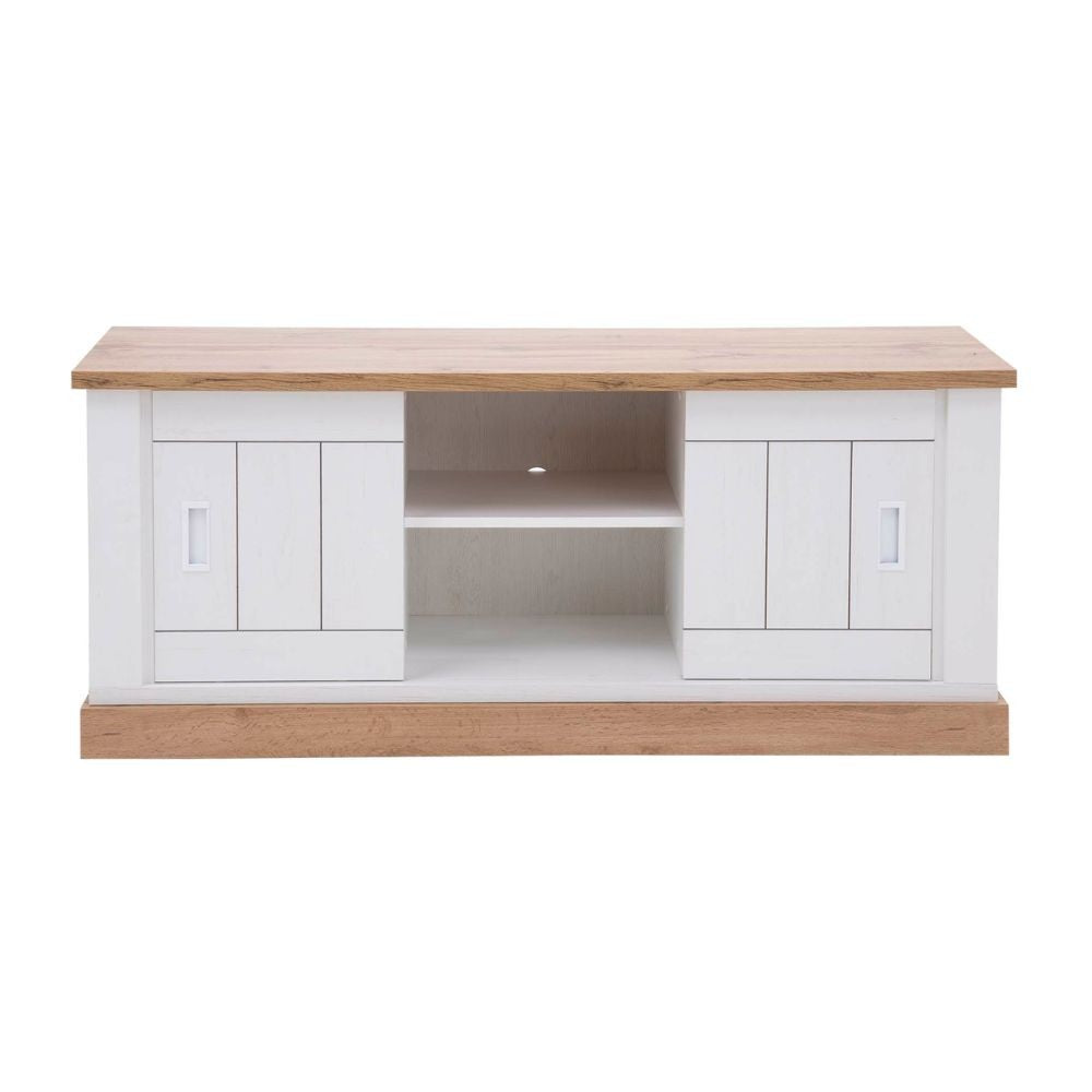 Mobile porta TV colore pino bianco e rovere vano a giorno e 2 ante scorrevoli AnthonyIII 145x46x60H