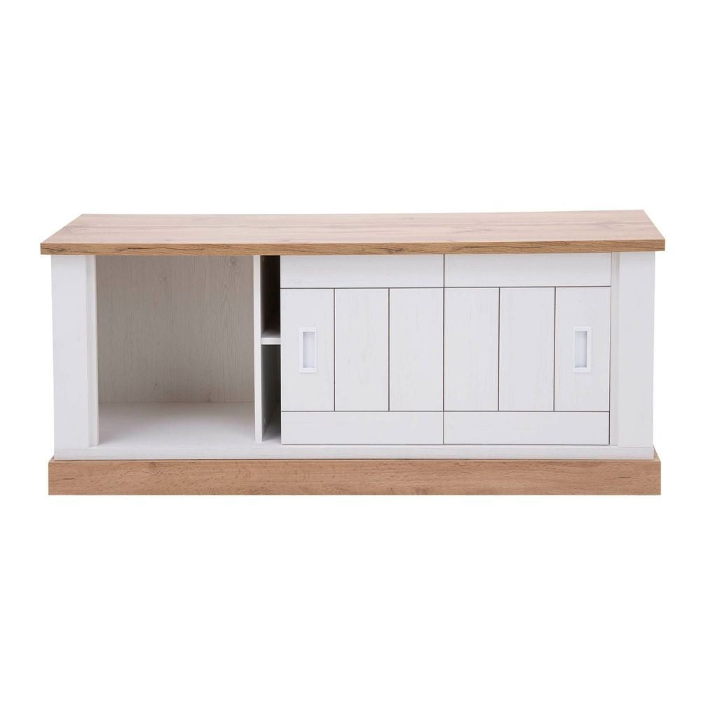 Mobile porta TV colore pino bianco e rovere vano a giorno e 2 ante scorrevoli AnthonyIII 145x46x60H