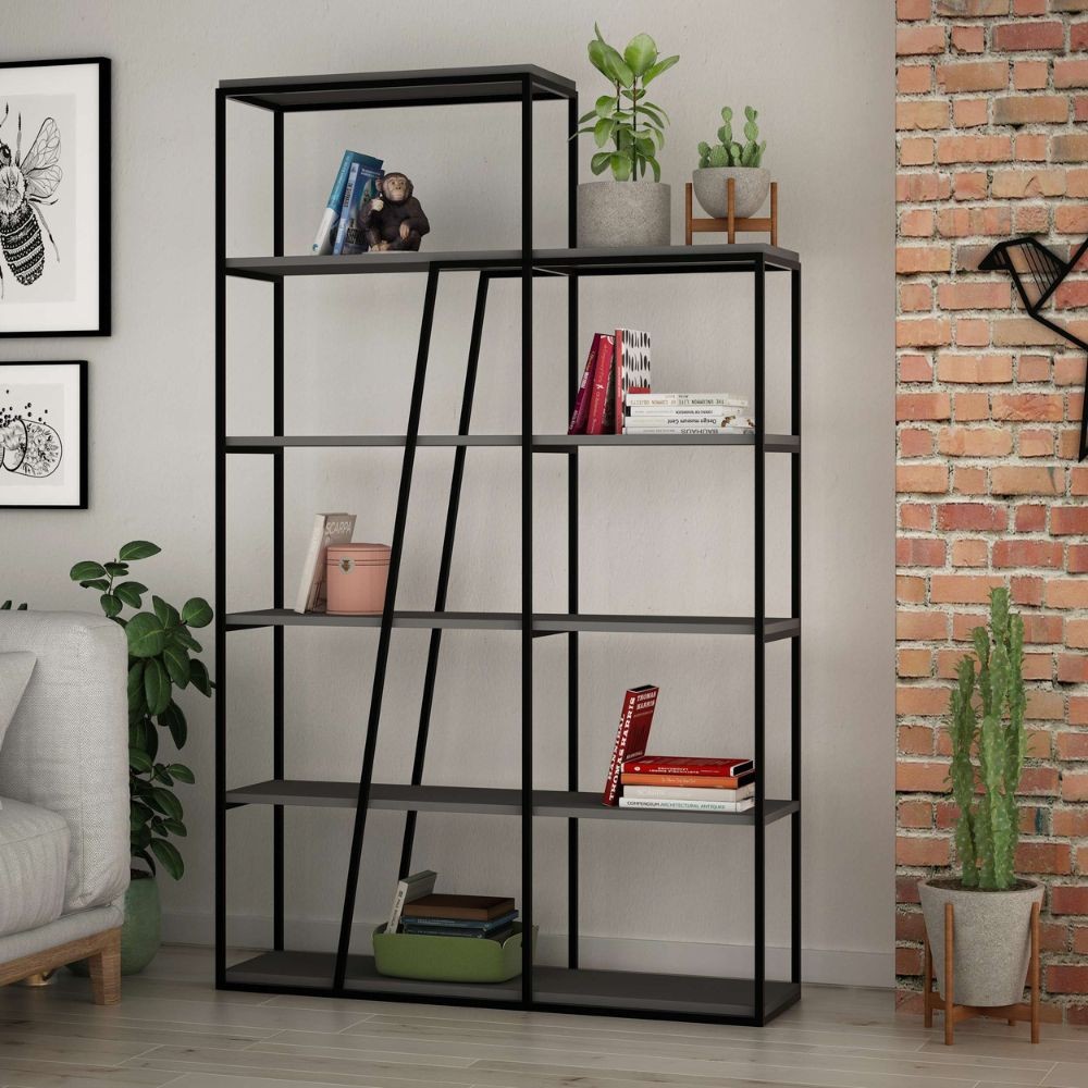 Libreria Pal antracite con 5 ripiani 110x29x178H- Design moderno e funzionale