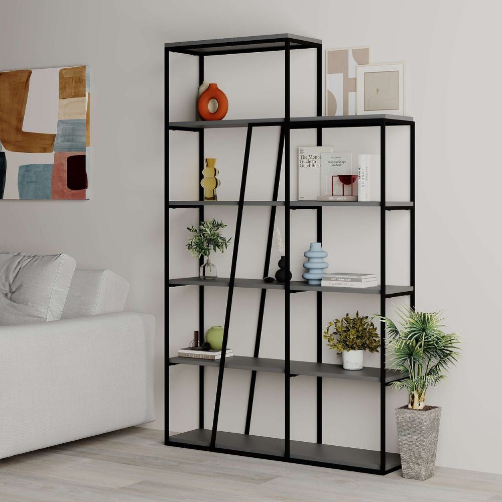 Libreria Pal antracite con 5 ripiani 110x29x178H- Design moderno e funzionale