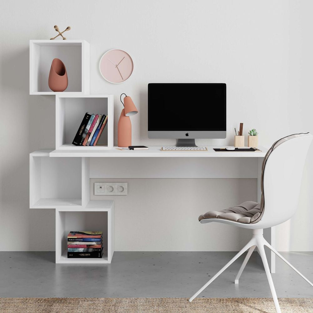 Scrivania con libreria Balance 153,5x60x140 colore bianco