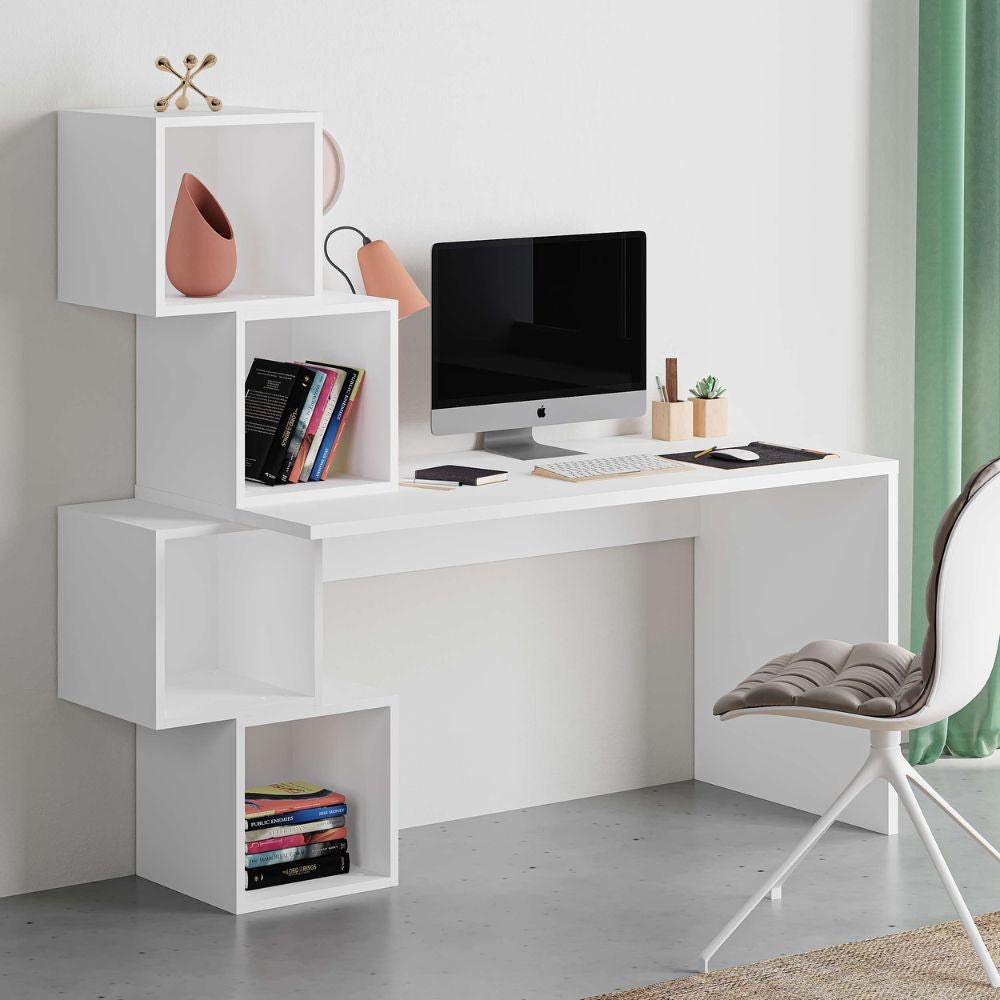 Scrivania con libreria Balance 153,5x60x140 colore bianco