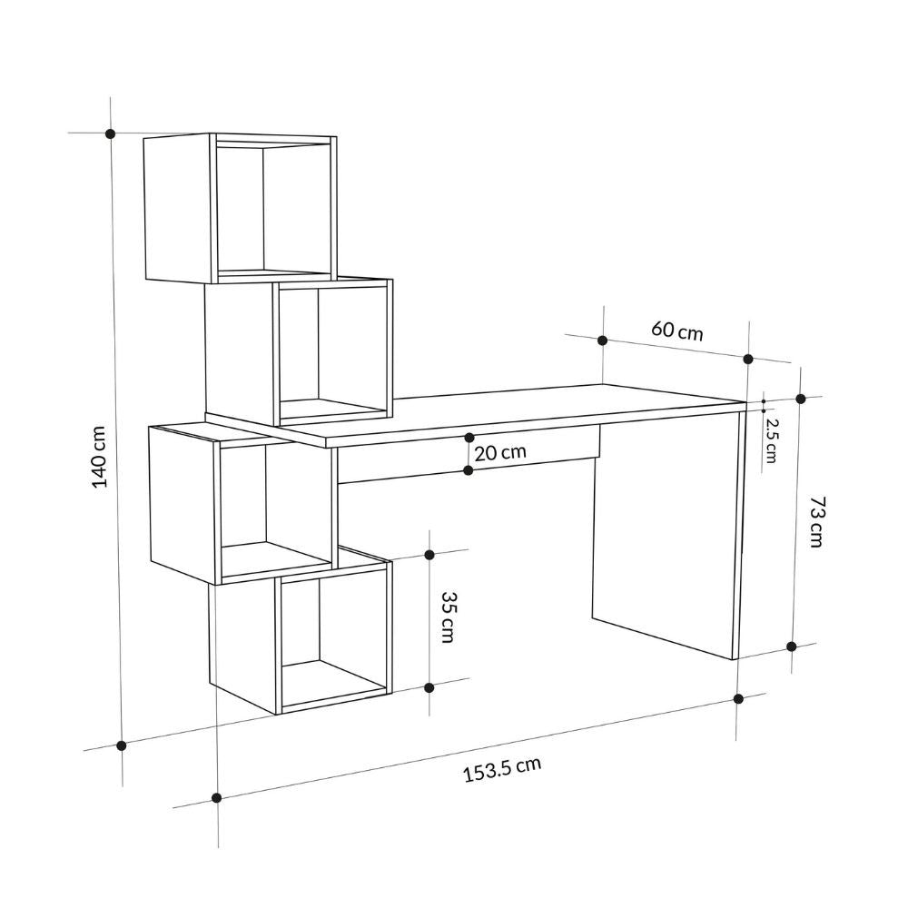 Scrivania con libreria Balance 153,5x60x140 colore bianco