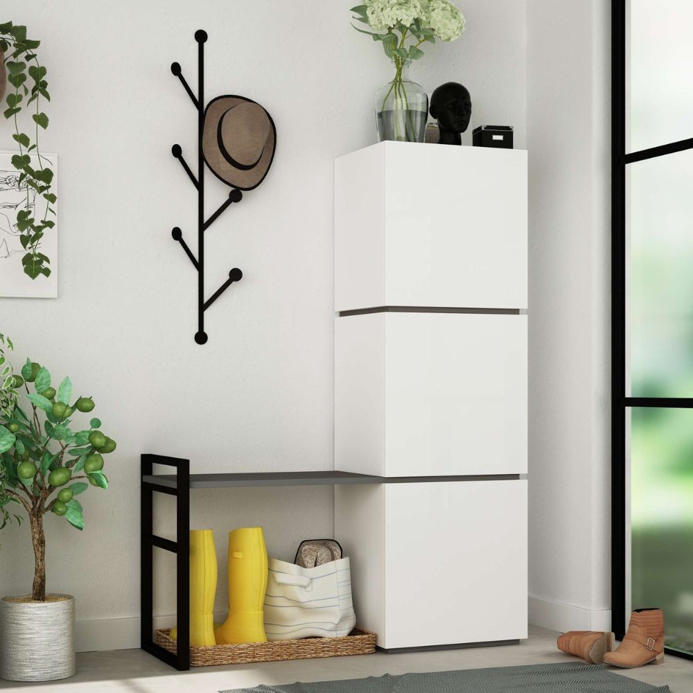 Mobile Ingresso Mello colore bianco e antracite con appendiabiti 109x39x149H