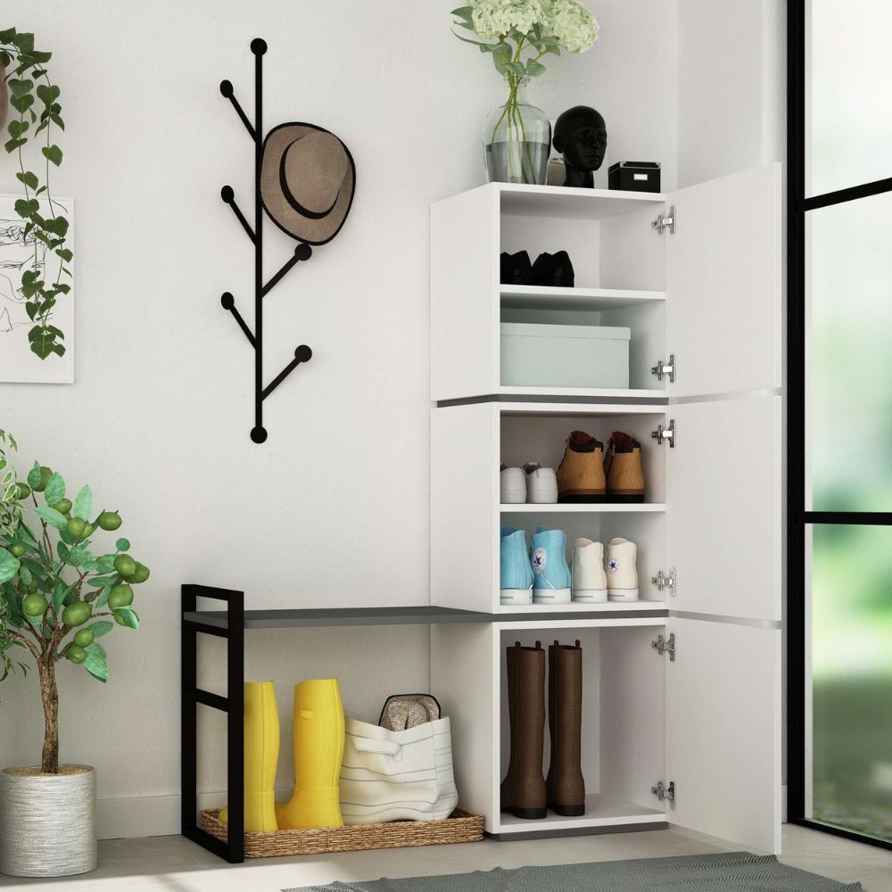 Mobile Ingresso Mello colore bianco e antracite con appendiabiti 109x39x149H