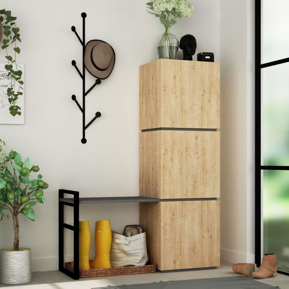 Mobile Ingresso Mello colore rovere e antracite con appendiabiti 109x39x149H