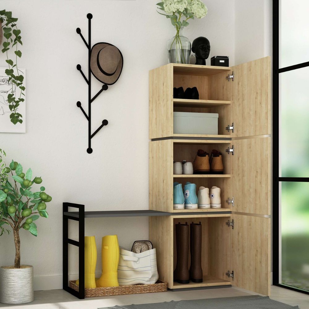 Mobile Ingresso Mello colore rovere e antracite con appendiabiti 109x39x149H
