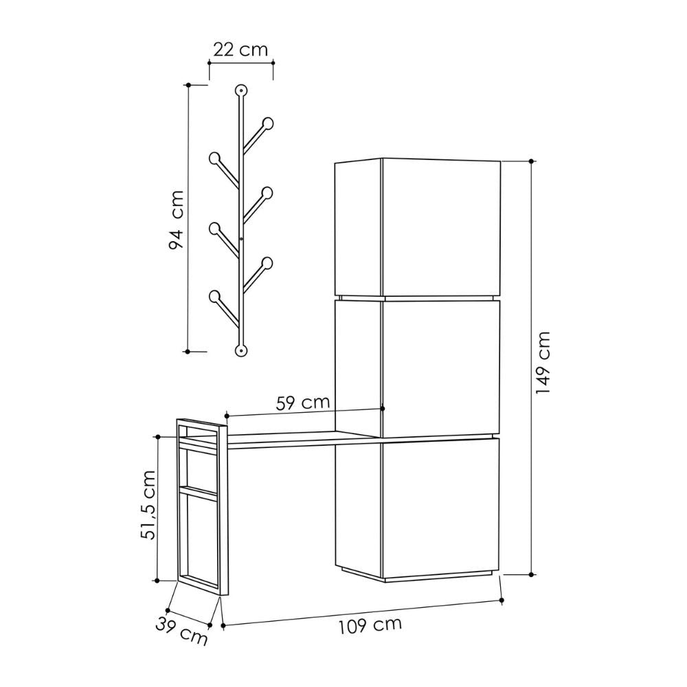 Mobile Ingresso Mello colore rovere e antracite con appendiabiti 109x39x149H