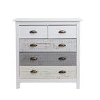 Comò in legno massiccio con 5 cassetti colore bianco grigio e crema 79x40x80H cm - Romantica