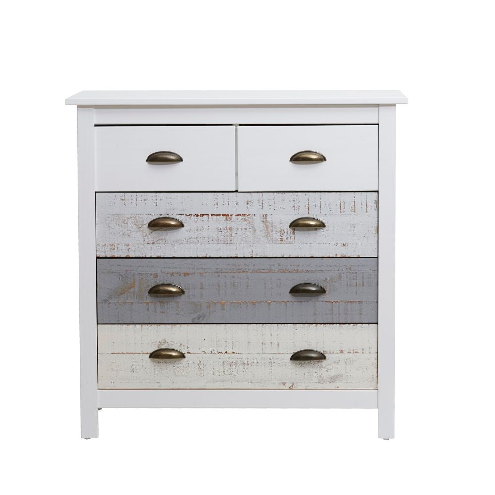 Comò in legno massiccio con 5 cassetti colore bianco grigio e crema 79x40x80H cm - Romantica