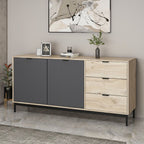 MADIA ESTA 180 CM CON 2 ANTE ANTRACITE EFFETTO CANNETTATO  E 3 CASSETTI ROVERE SONOMA