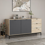 MADIA ESTA 180 CM CON 2 ANTE ANTRACITE EFFETTO CANNETTATO  E 3 CASSETTI ROVERE SONOMA