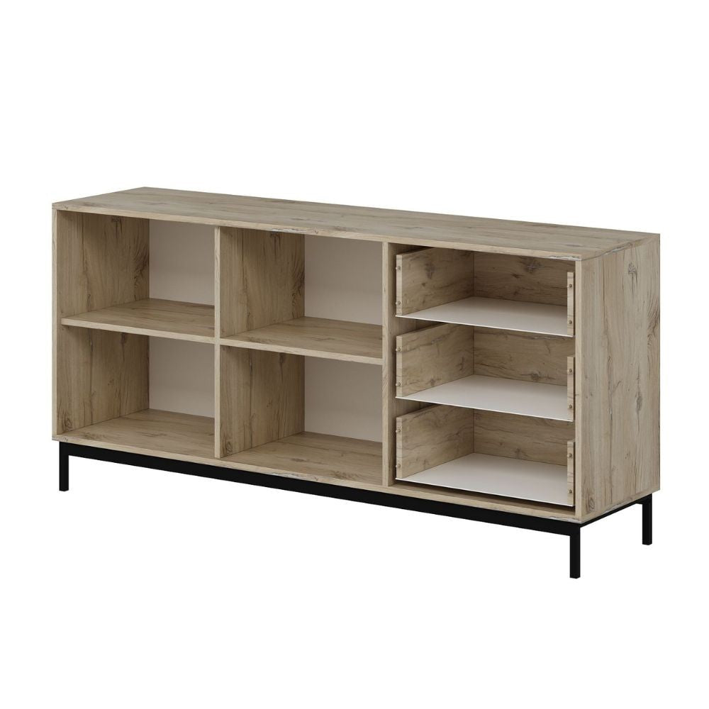 MADIA ESTA 180 CM CON 2 ANTE ANTRACITE EFFETTO CANNETTATO  E 3 CASSETTI ROVERE SONOMA