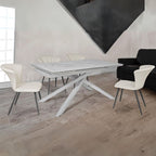 Tavolo allungabile con top in ceramica colore grigio chiaro lucido con gambe argento - Nefti