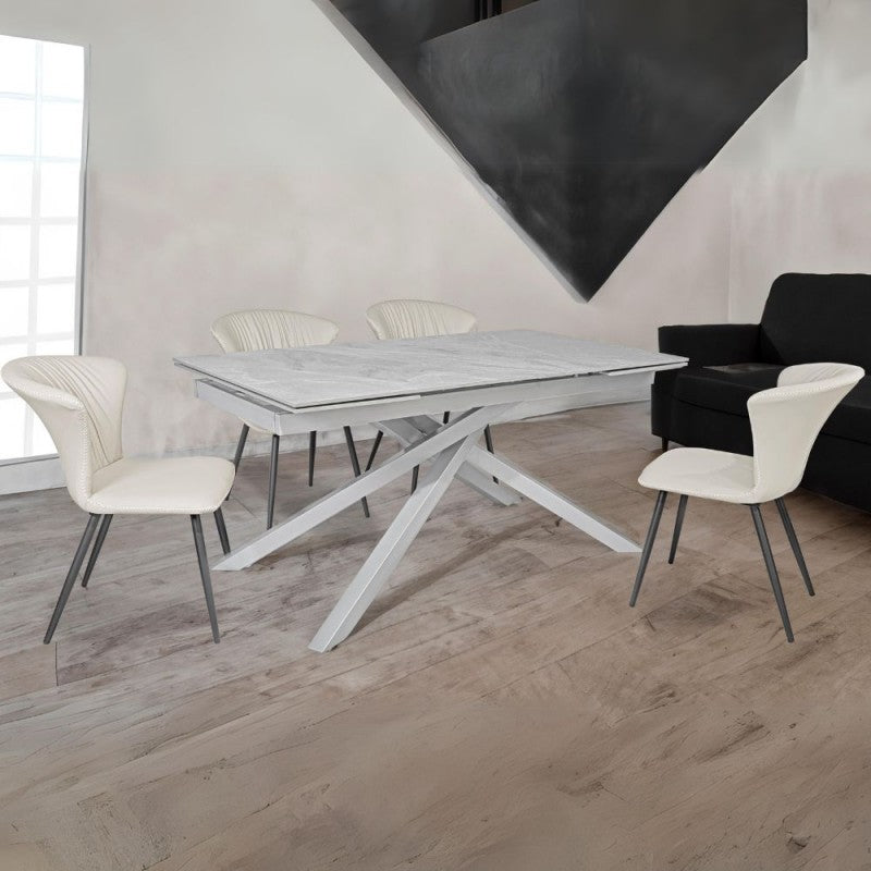 Tavolo allungabile con top in ceramica colore grigio chiaro lucido con gambe argento - Nefti