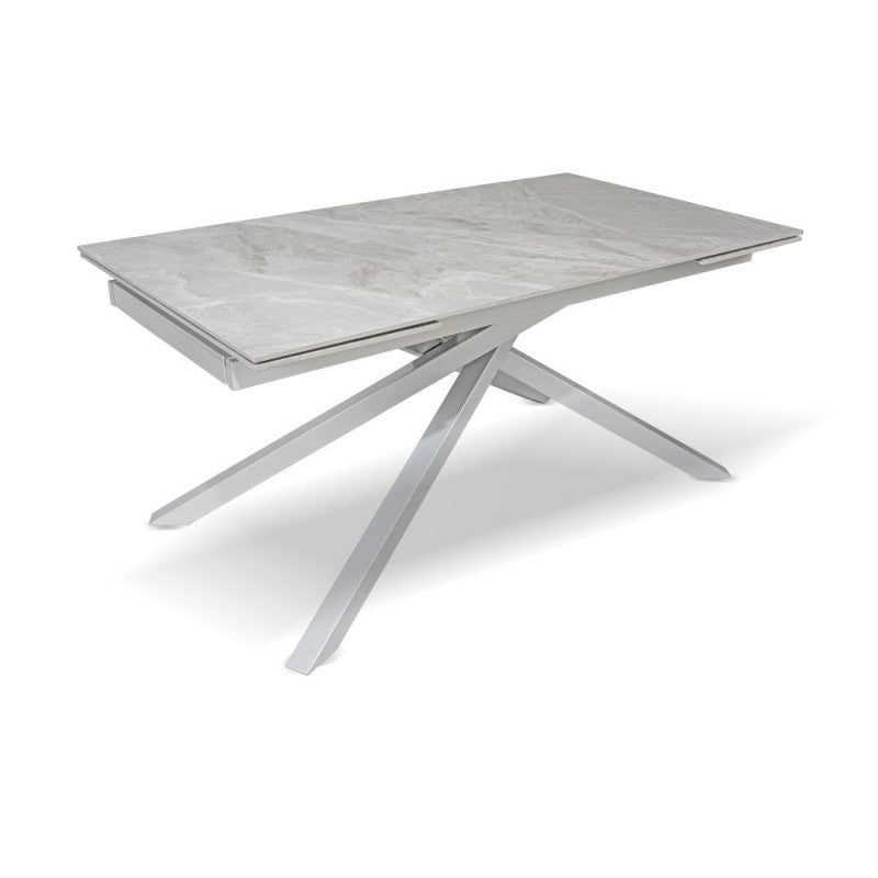 Tavolo allungabile con top in ceramica colore grigio chiaro lucido con gambe argento - Nefti