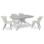 Tavolo allungabile con top in ceramica colore grigio chiaro lucido con gambe argento - Nefti