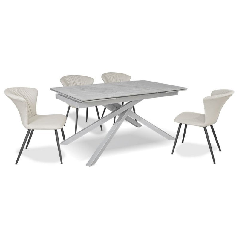 Tavolo allungabile con top in ceramica colore grigio chiaro lucido con gambe argento - Nefti