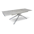 Tavolo allungabile con top in ceramica colore grigio chiaro lucido con gambe argento - Nefti