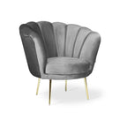 Poltrona a conchiglia con rivestimento in velluto colore grigio - Orel