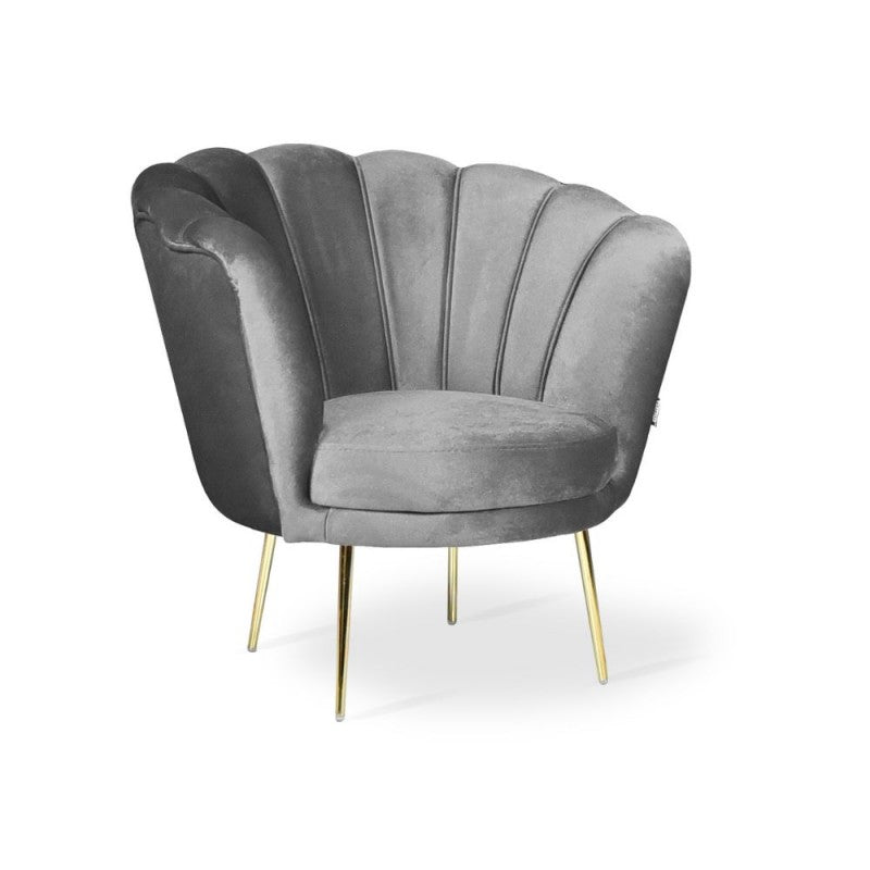 Poltrona a conchiglia con rivestimento in velluto colore grigio - Orel