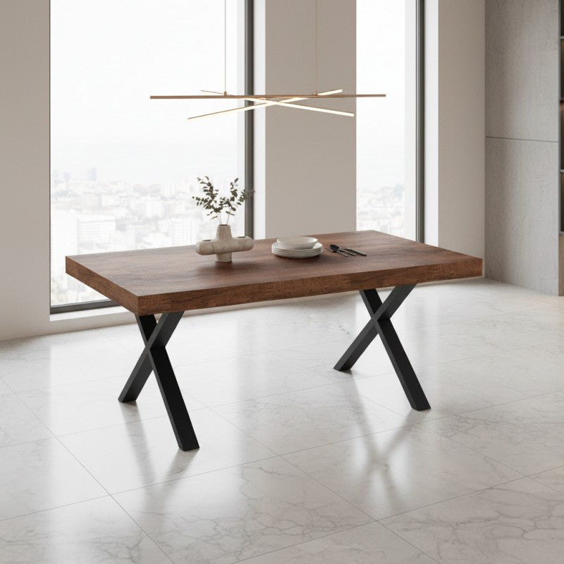 Table extensible avec plateau en MDF couleur noyer et pieds noirs 180x100x76H England
