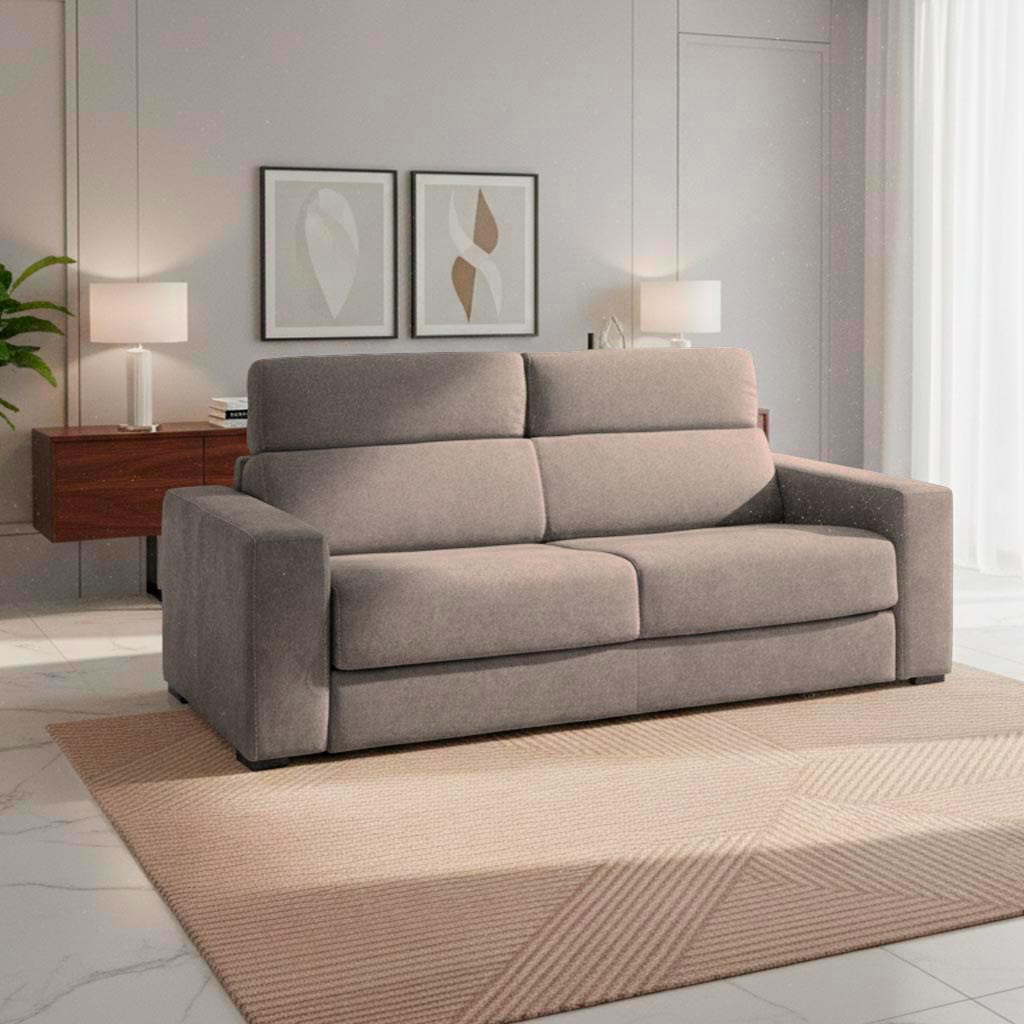 Canapé convertible 3 places avec têtières inclinables coloris taupe - Crien