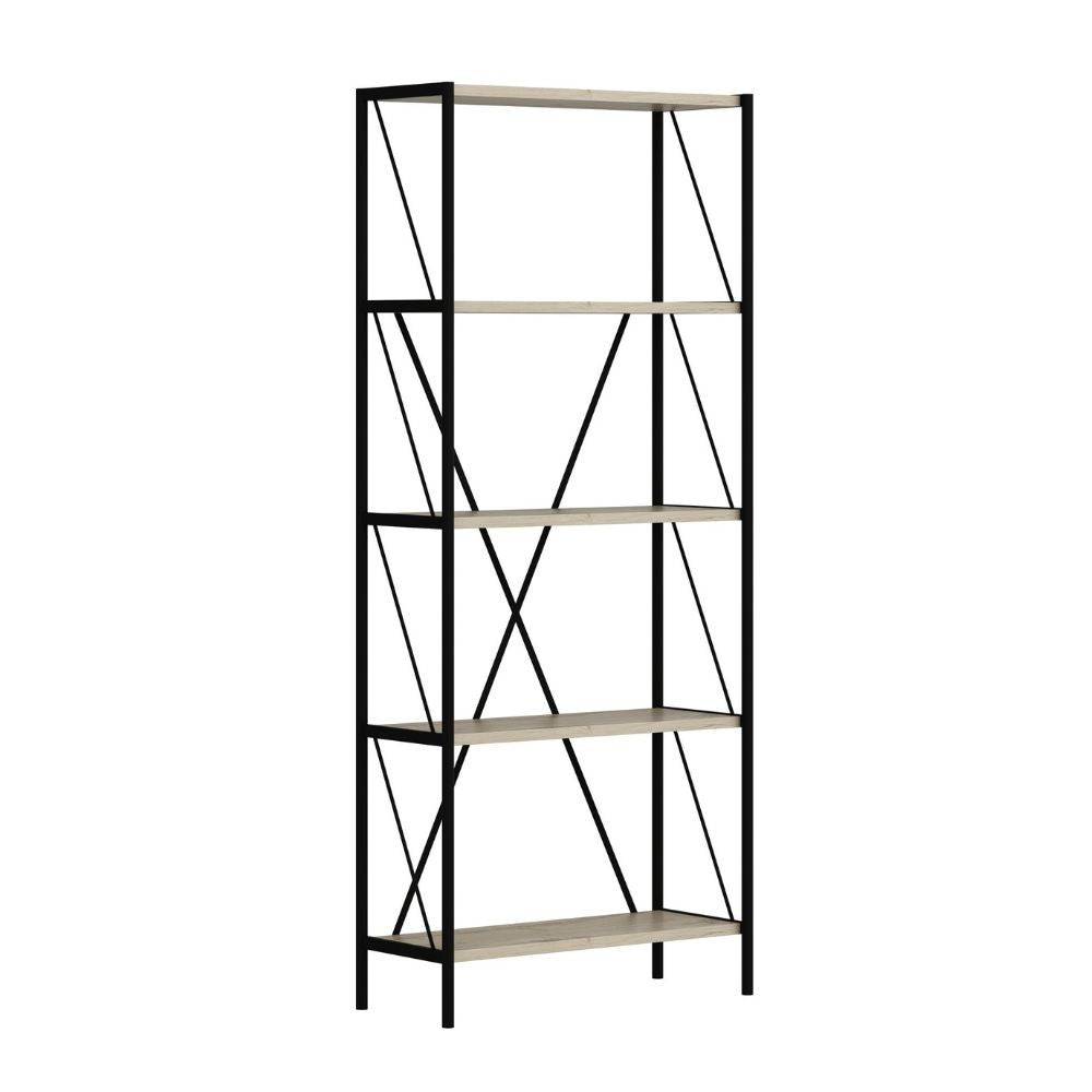 Libreria nera e rovere Axel 62x26x150H - Stile industriale e funzionalità per ogni ambiente