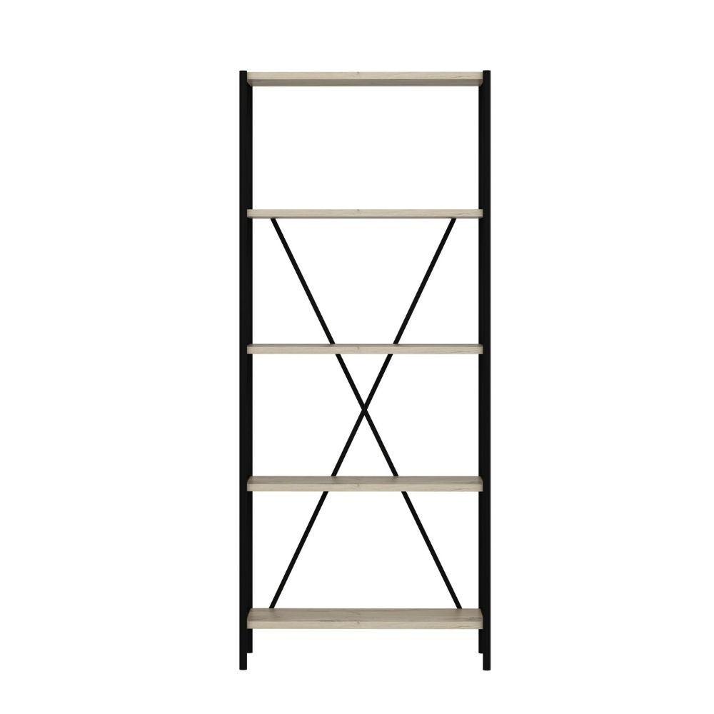 Libreria nera e rovere Axel 62x26x150H - Stile industriale e funzionalità per ogni ambiente
