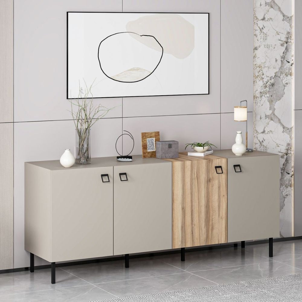 Madia Mila cashmere e rovere 180x47x75H - Eleganza e contrasto per un living raffinato