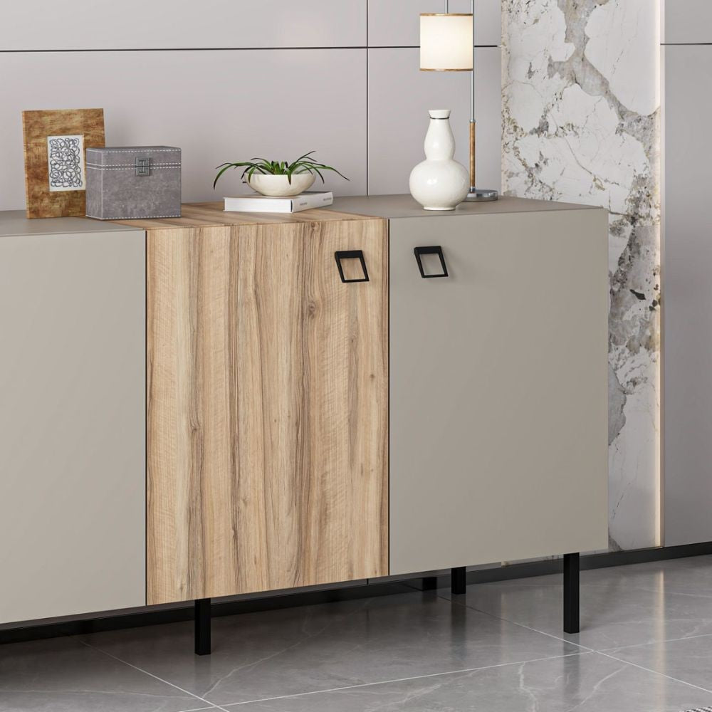 Madia Mila cashmere e rovere 180x47x75H - Eleganza e contrasto per un living raffinato