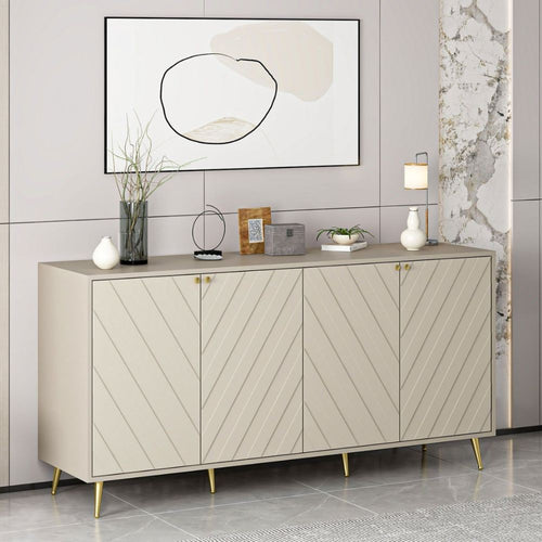 Madia Jana 4 Ante colore cashmere con intagli geometrici maniglie e piedini Oro - Eleganza e Funzionalità per il Tuo Living