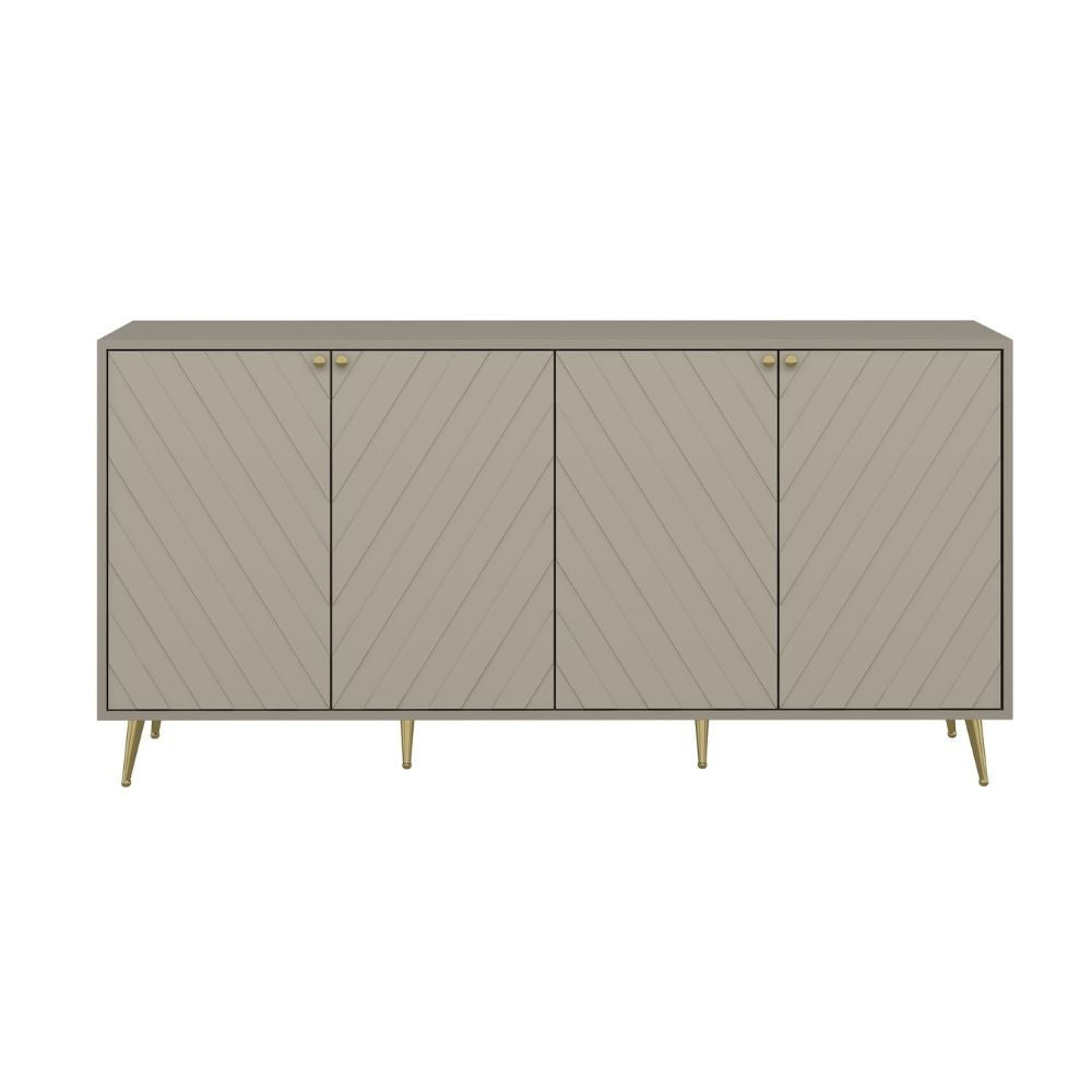Madia Jana 4 Ante colore cashmere con intagli geometrici maniglie e piedini Oro - Eleganza e Funzionalità per il Tuo Living