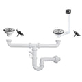 Sifone lavello a quarzo 2 vie attacco 1"  1/2  con pilettone ECO troppopieno rettangolare griglia inox SIFONEQUA